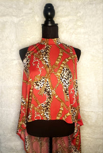 Red/gold/black High-low shirt