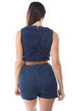 Sleeveless denim Romper w/Belt