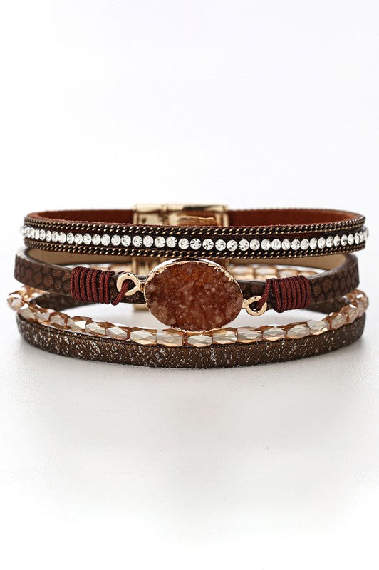 Brown multi-strand leather bracelet