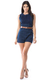 Sleeveless denim Romper w/Belt