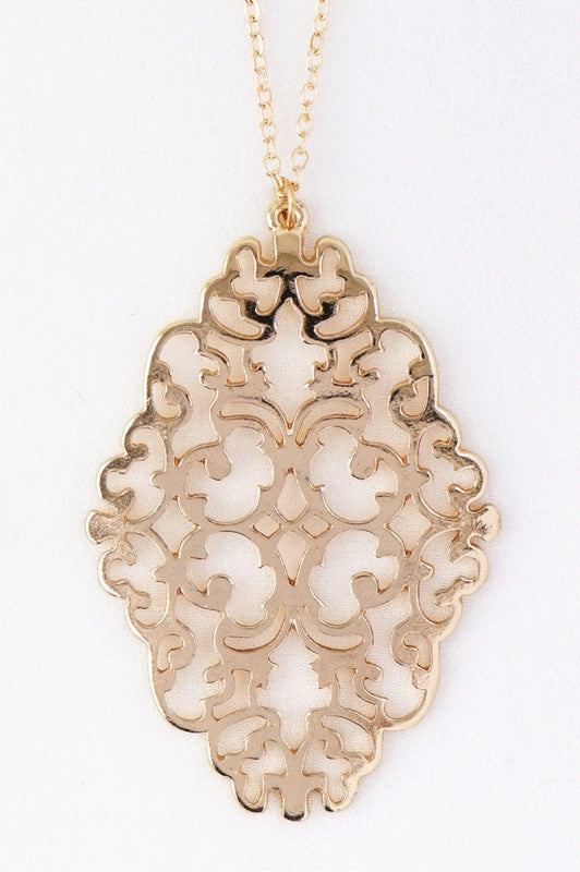 Gold filigree pendant on sale necklace