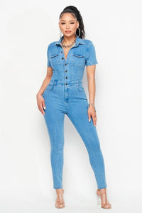 Short sleeve Denim Jumpsuit